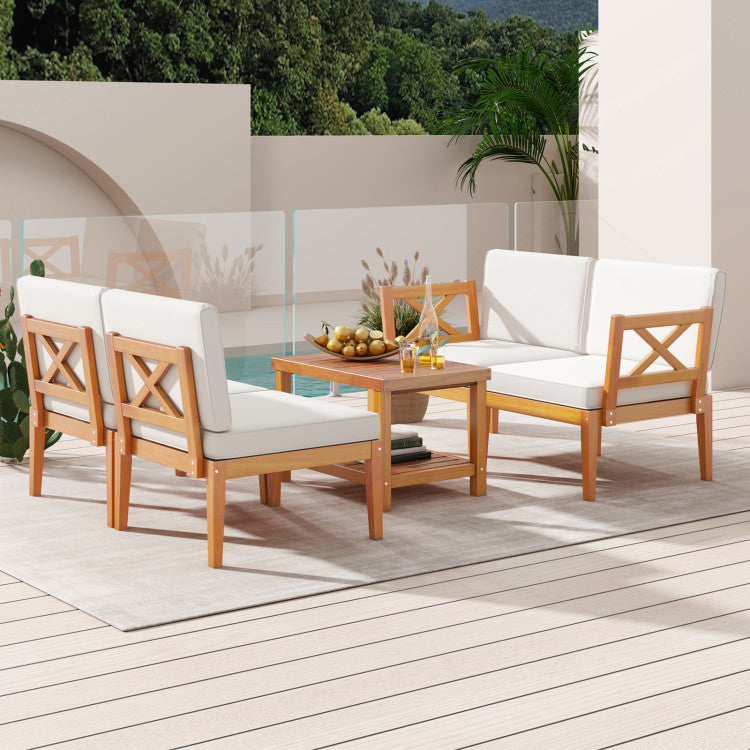 Costway 10-Piece Acacia Wood Outdoor Patio Furniture Set 91384568 New