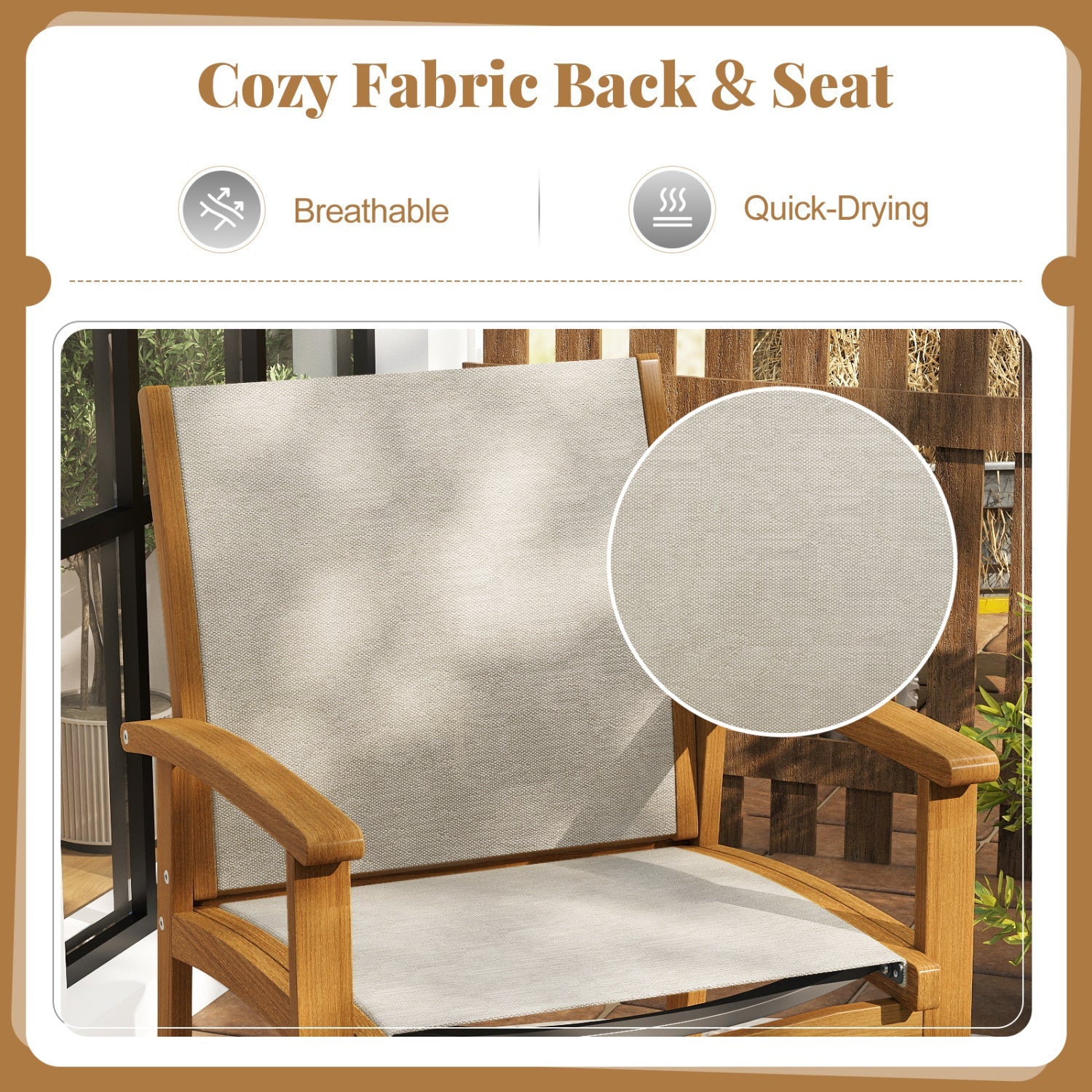 Costway 9-Piece Acacia Wood Outdoor Patio Dining Set 80" Rectangular Table Fabric Armchairs 89230143 New