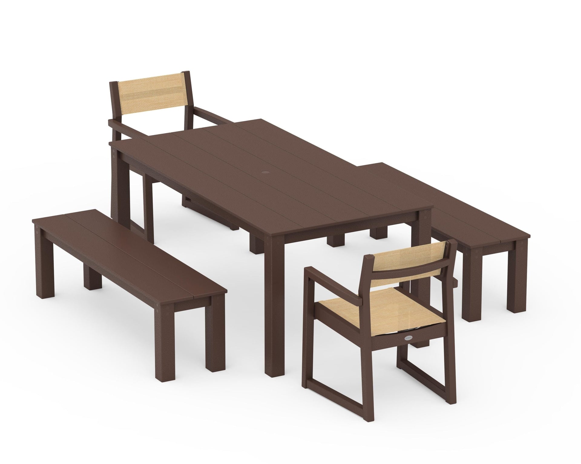 EDGE Sling Arm Chair 5-Piece Parsons Dining Set with Benches