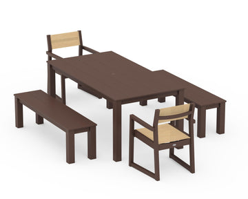 EDGE Sling Arm Chair 5-Piece Parsons Dining Set with Benches