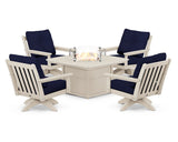 Vineyard 5-Piece Deep Seating Swivel Conversation Set with Fire Pit Table