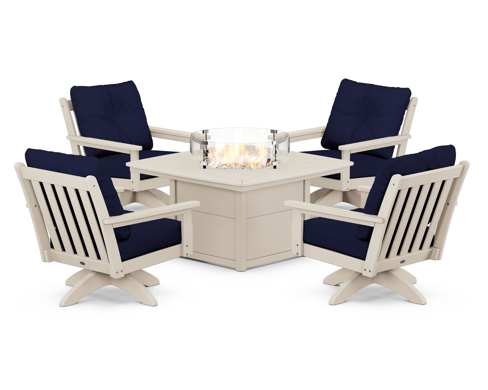Vineyard 5-Piece Deep Seating Swivel Conversation Set with Fire Pit Table