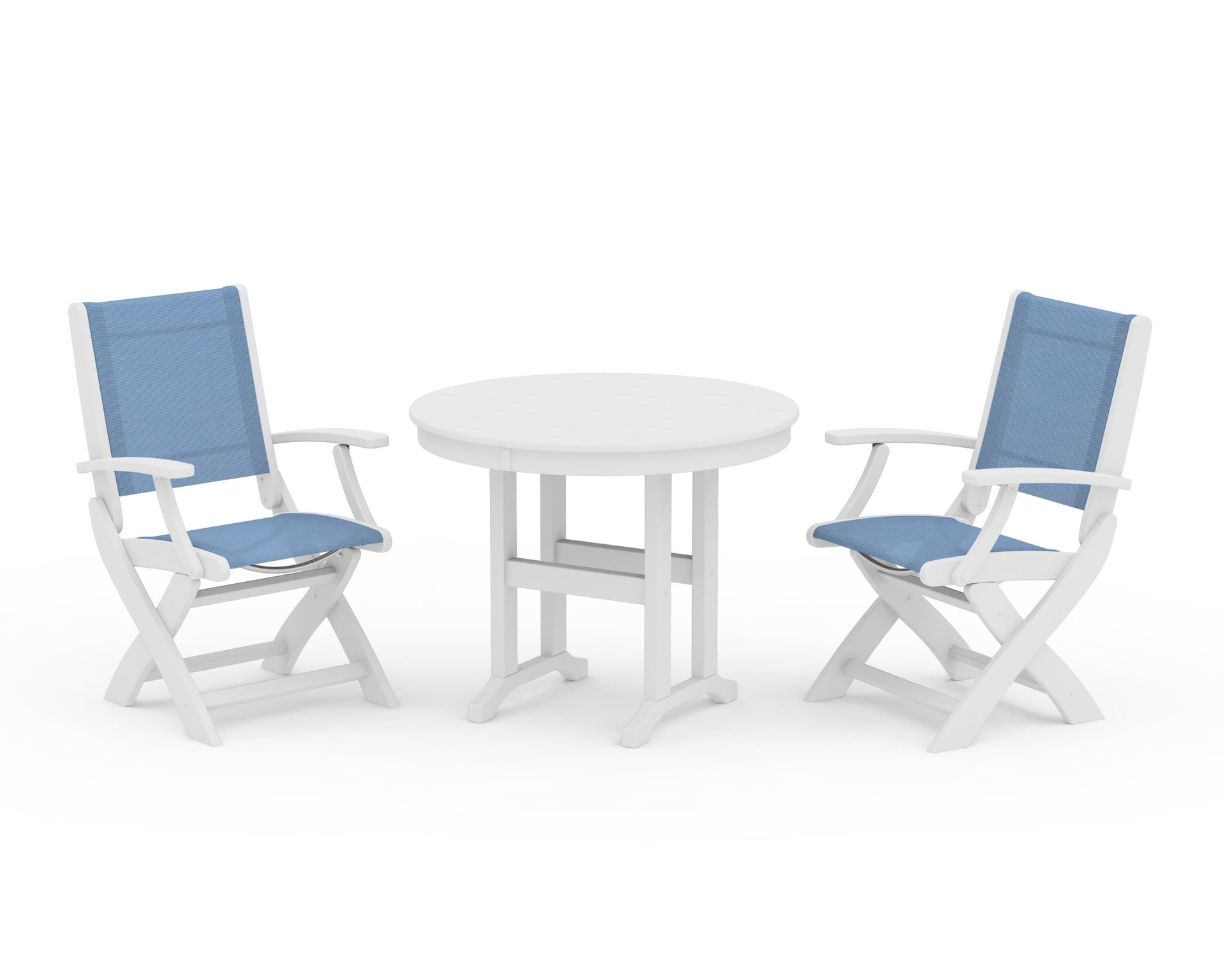 Coastal Folding Chair 3-Piece Round Dining Set