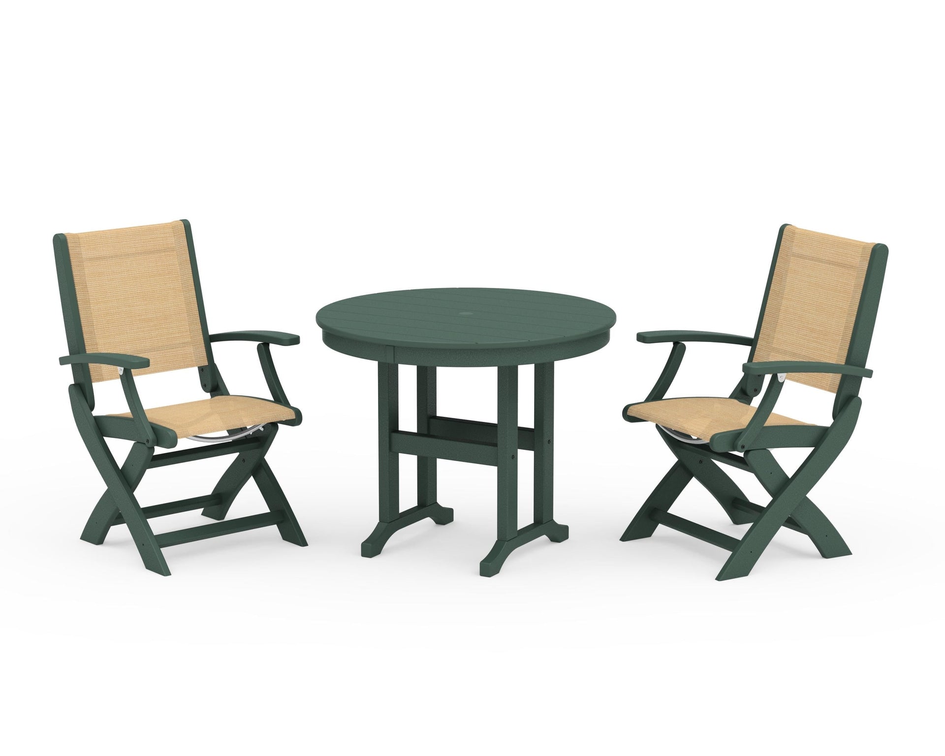Coastal Folding Chair 3-Piece Round Dining Set