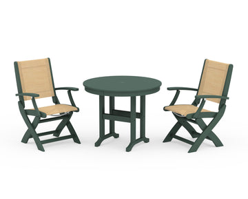 Coastal Folding Chair 3-Piece Round Dining Set