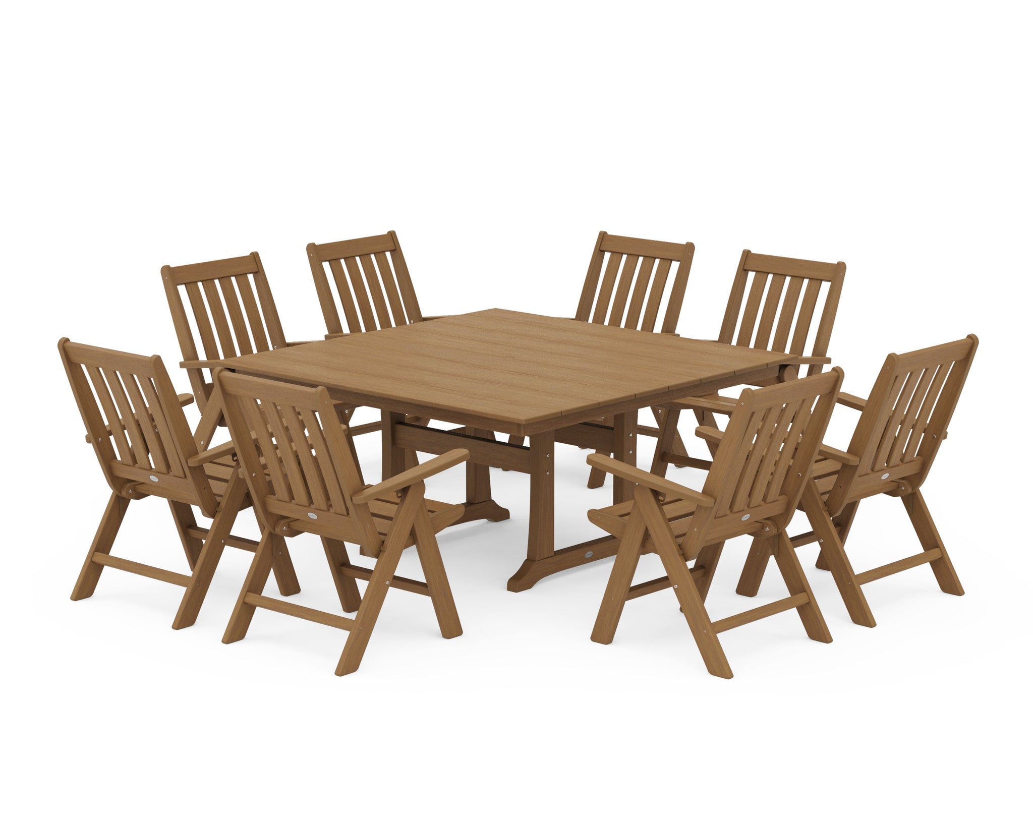 Vineyard Folding Chair 9-Piece Square Farmhouse Dining Set with Trestle Legs