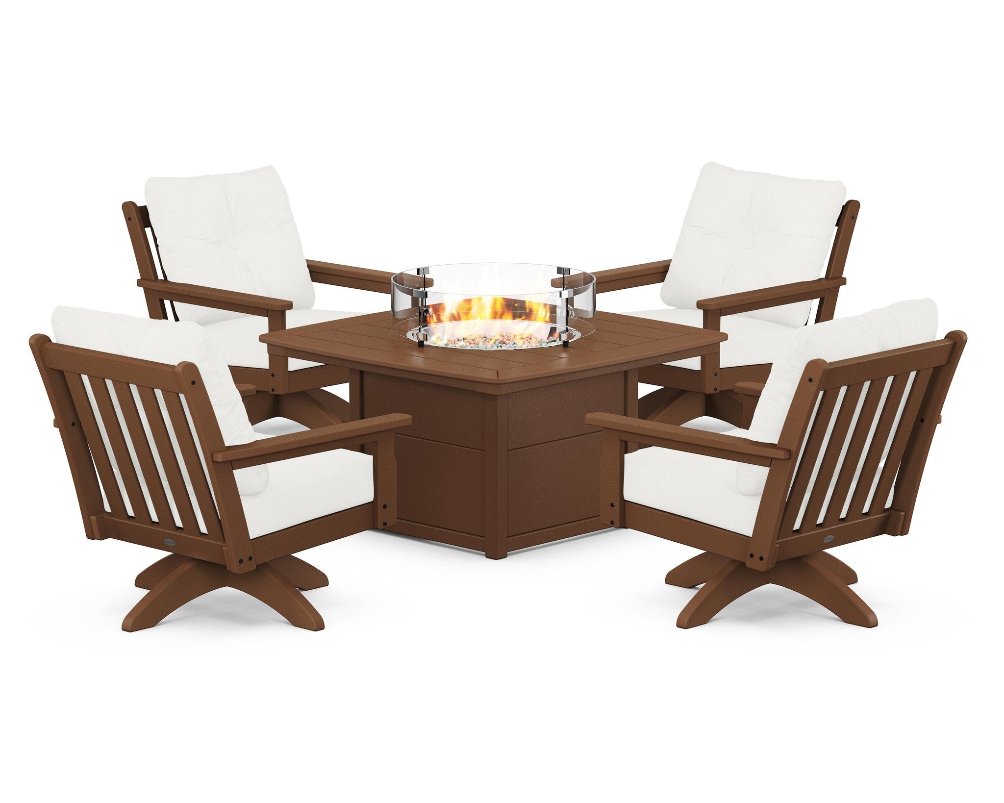 Vineyard 5-Piece Deep Seating Swivel Conversation Set with Fire Pit Table