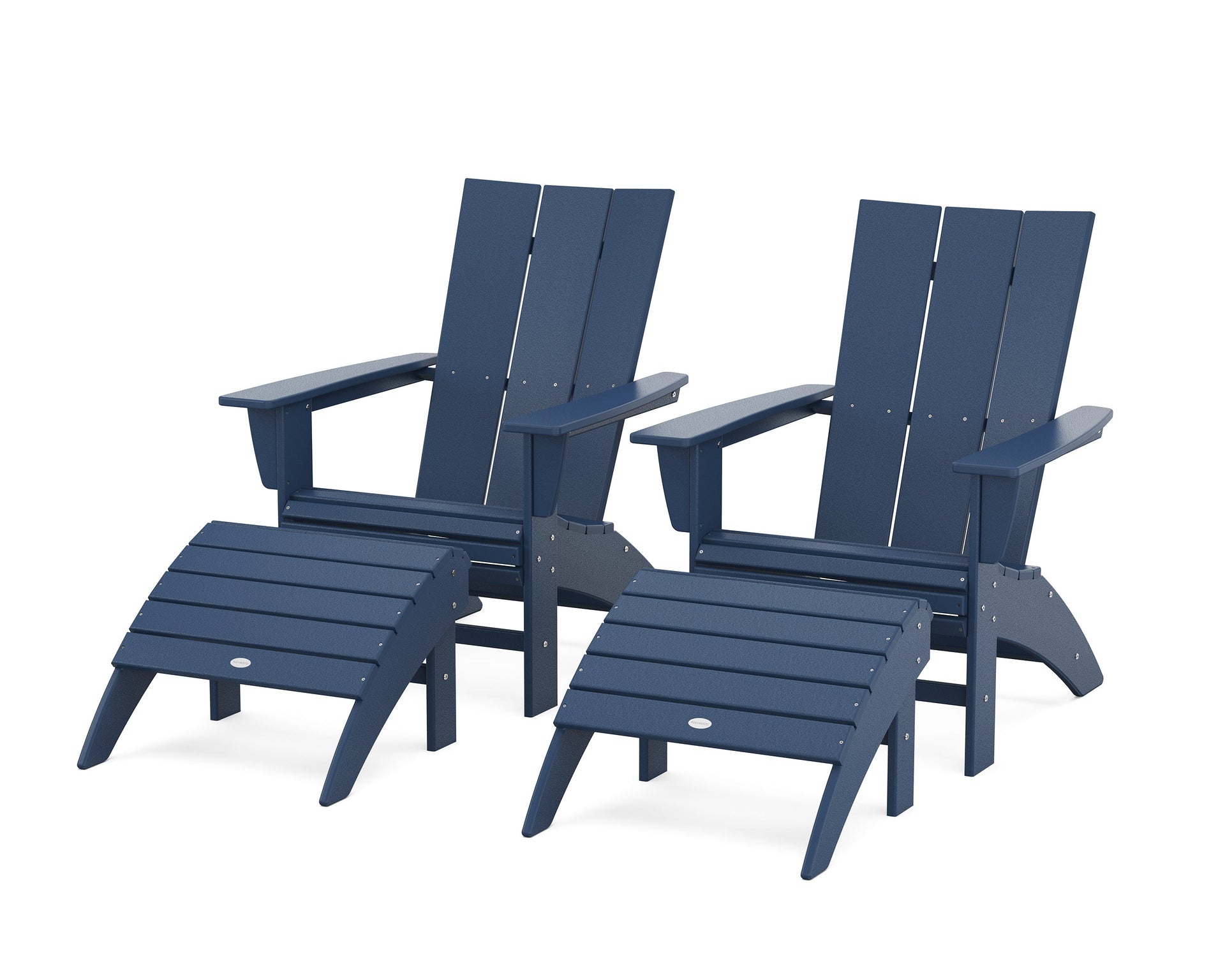 Modern Curveback Adirondack Chair 4-Piece Set with Ottomans