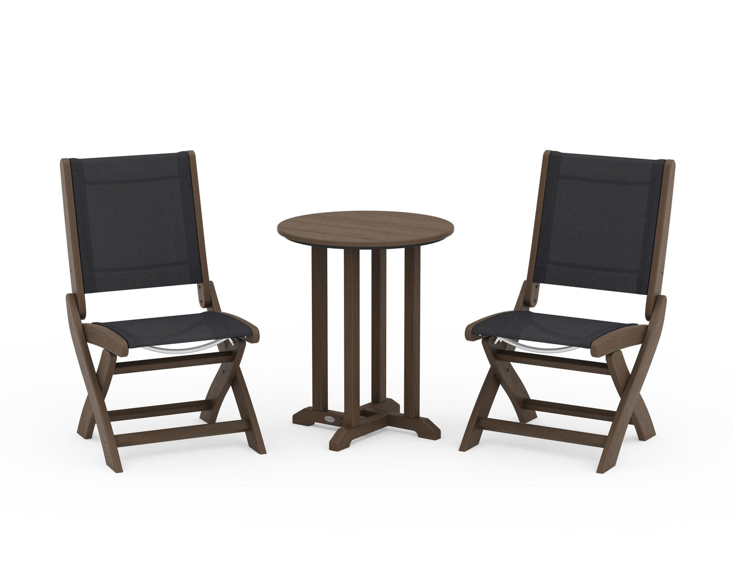Coastal Folding Side Chair 3-Piece Round Bistro Dining Set