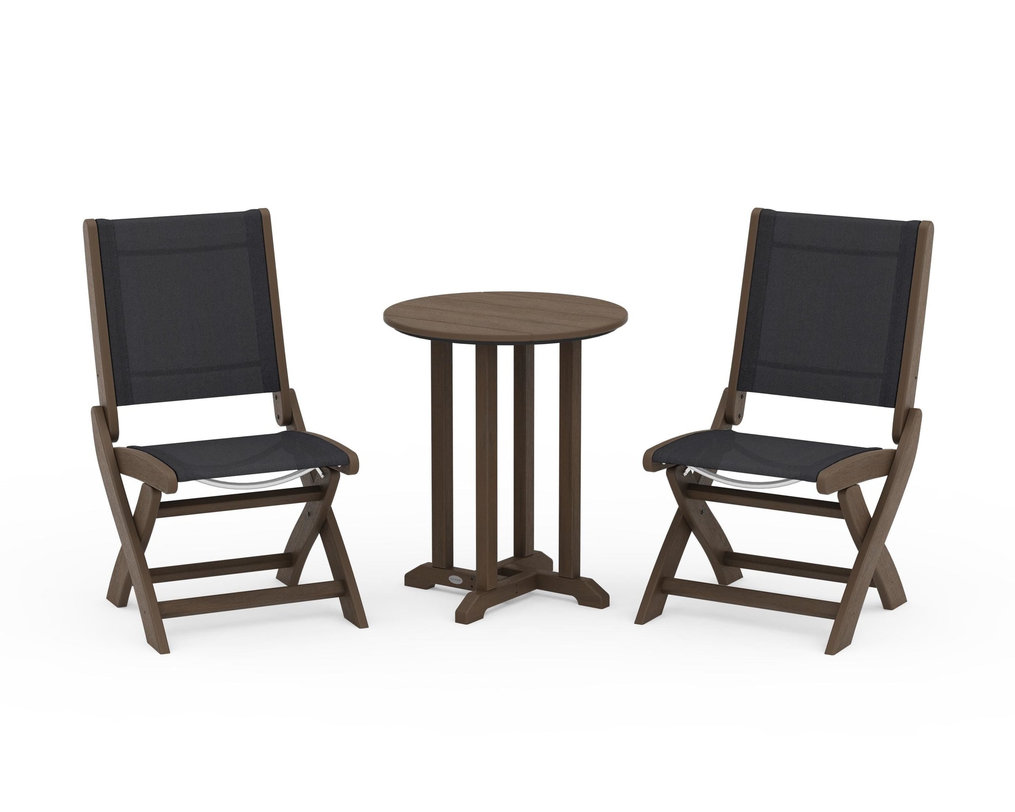 Coastal Folding Side Chair 3-Piece Round Bistro Dining Set