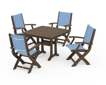 Coastal Folding Chair 5-Piece Dining Set with Trestle Legs