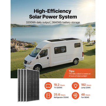 Vevor Solar Power Kit 800W 12V Complete Off-Grid System with 4 x 200W Monocrystalline Panels, 300Ah LiFePO4 Battery, 60A MPPT Controller & 2000W Inverter New