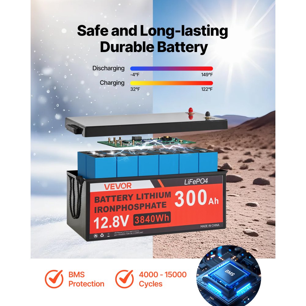 Vevor Solar Power Kit 800W 12V Complete Off-Grid System with 4 x 200W Monocrystalline Panels, 300Ah LiFePO4 Battery, 60A MPPT Controller & 2000W Inverter New