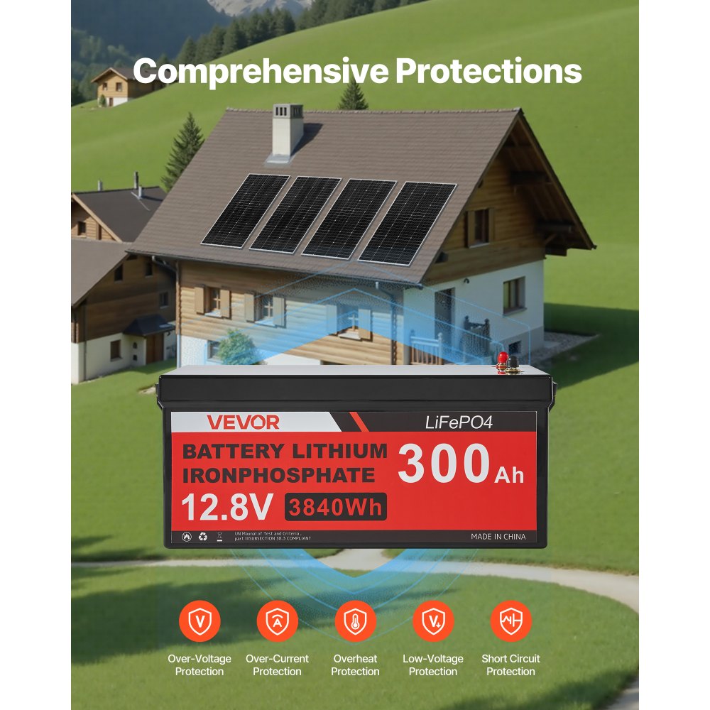 Vevor Solar Power Kit 800W 12V Complete Off-Grid System with 4 x 200W Monocrystalline Panels, 300Ah LiFePO4 Battery, 60A MPPT Controller & 2000W Inverter New