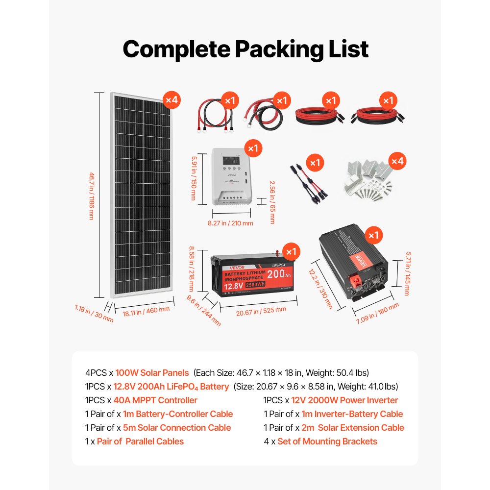 Vevor Solar Power Kit 400W 12V Complete Off-Grid System New