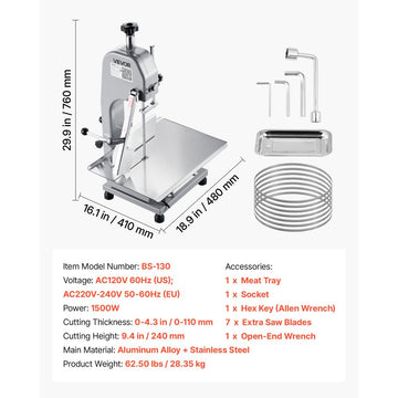 Vevor Meat Bandsaw Commercial Electric Bone Saw Machine 1500W New