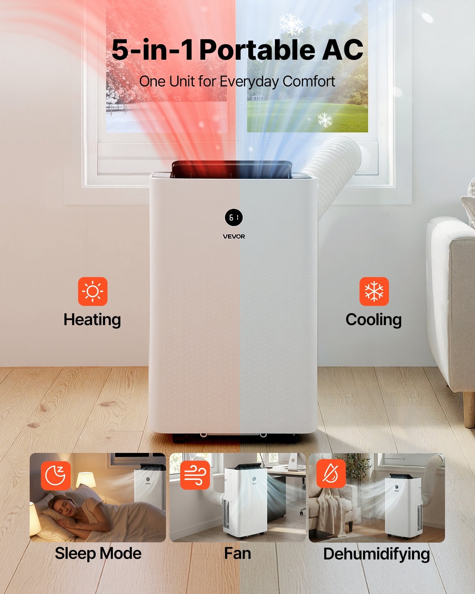 Vevor Portable Air Conditioner Heater Combo 14,000 BTU with LED Touch Panel Remote Control New