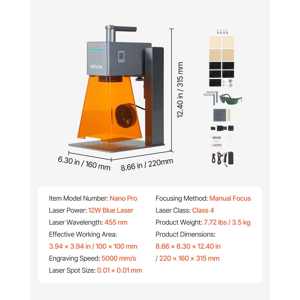 Vevor Laser Engraver Portable 12W Blue Handheld Engraver and Cutter New