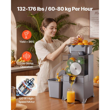Vevor Commercial Orange Juicer Machine Slow Masticating Electric Citrus Extractor 100W with PC Cover New