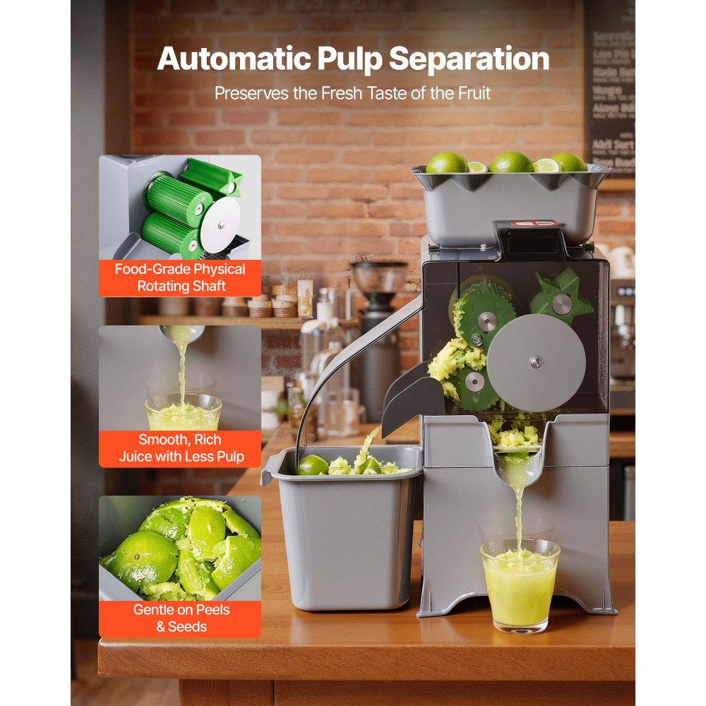 Vevor Commercial Orange Juicer Machine Slow Masticating Electric Citrus Extractor 100W with PC Cover New