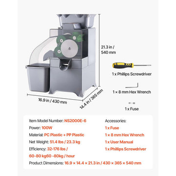 Vevor Commercial Orange Juicer Machine Slow Masticating Electric Citrus Extractor 100W with PC Cover New