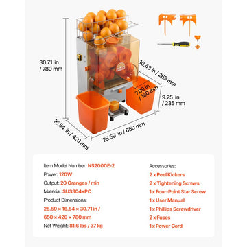 Vevor Juicer Commercial Orange Juicer Machine 120W Electric Orange Juice Press New