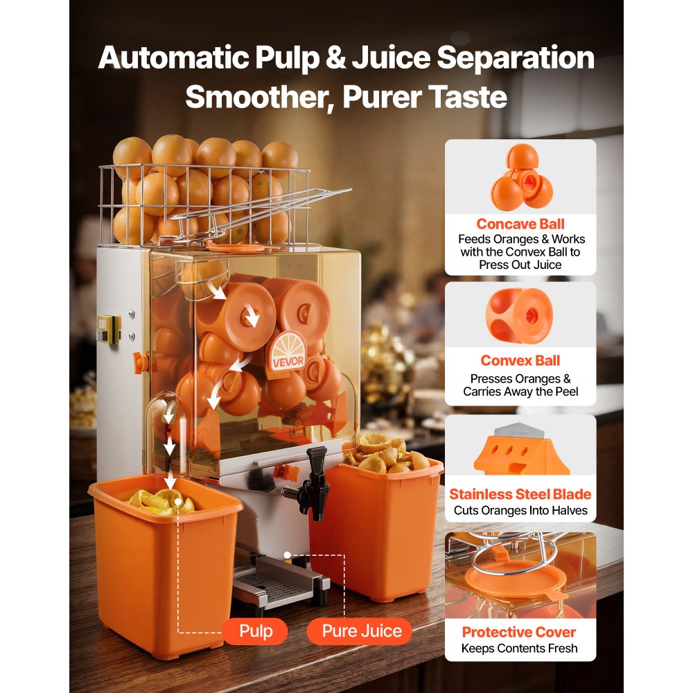 Vevor Commercial Orange Juicer Machine 120W Electric Citrus Press with Faucet New