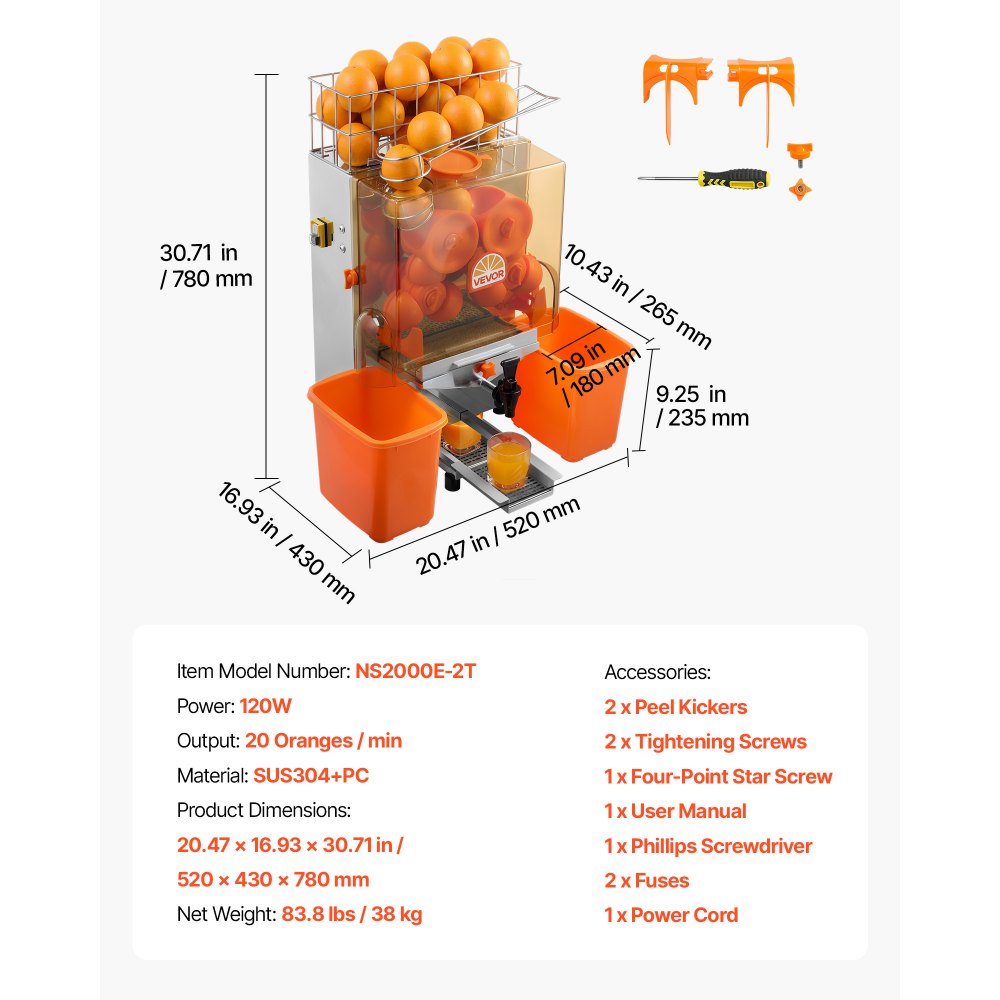 Vevor Commercial Orange Juicer Machine 120W Electric Citrus Press with Faucet New