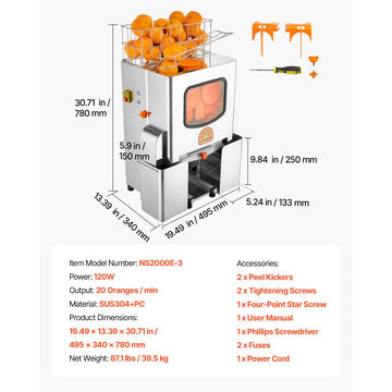 Vevor Orange Juicer Commercial Automatic Feed Press New