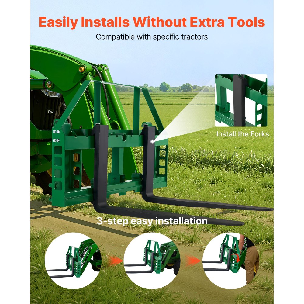 Vevor Pallet Fork Frame Attachment with 42" Skid Steer Forks for JD Tractors New