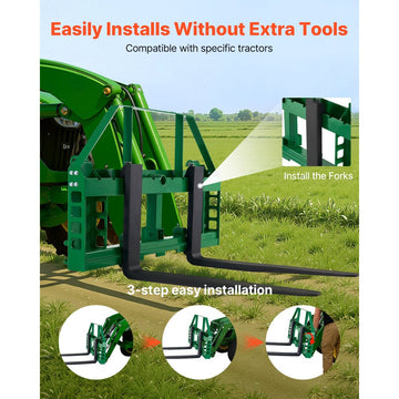 Vevor Pallet Fork Frame Attachment with 42" Skid Steer Forks for JD Tractors New