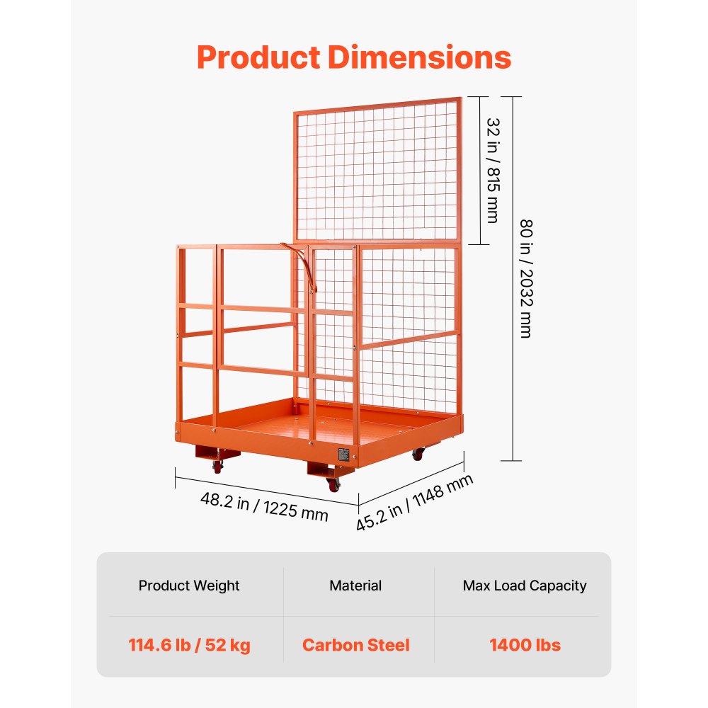 Vevor Forklift Safety Cage 48.2 x 45.2" Heavy Duty Work Platform Basket New