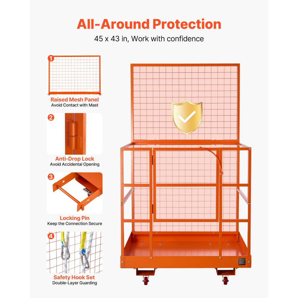 Vevor Forklift Safety Cage 48.2 x 45.2" Heavy Duty Work Platform Basket New