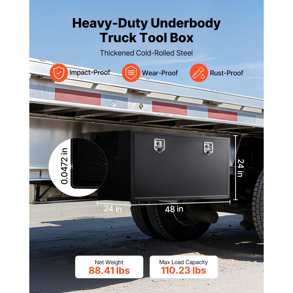 Vevor Underbody Truck Tool Box 48 x 24 x 24" Heavy Duty Steel Waterproof Black New
