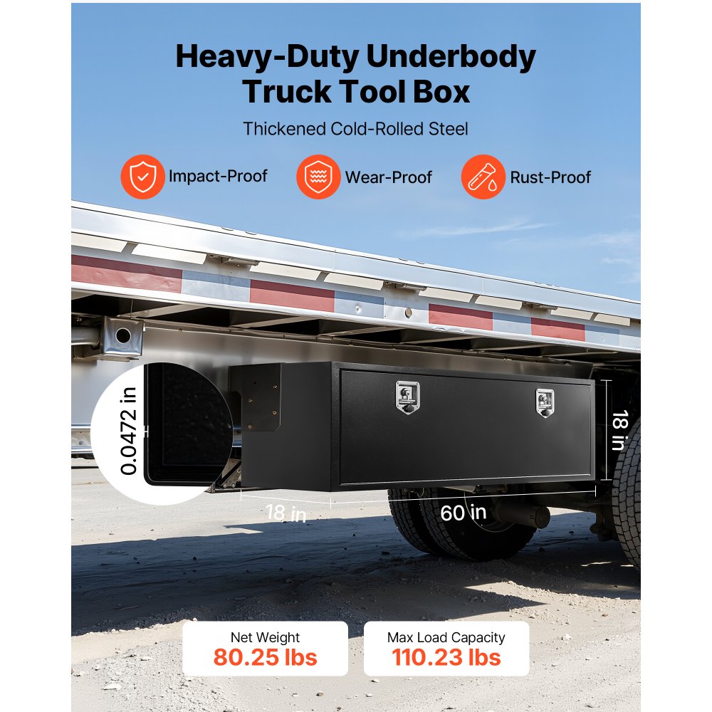 Vevor Underbody Truck Tool Box 60" x 18" x 18" Heavy Duty Steel Black New