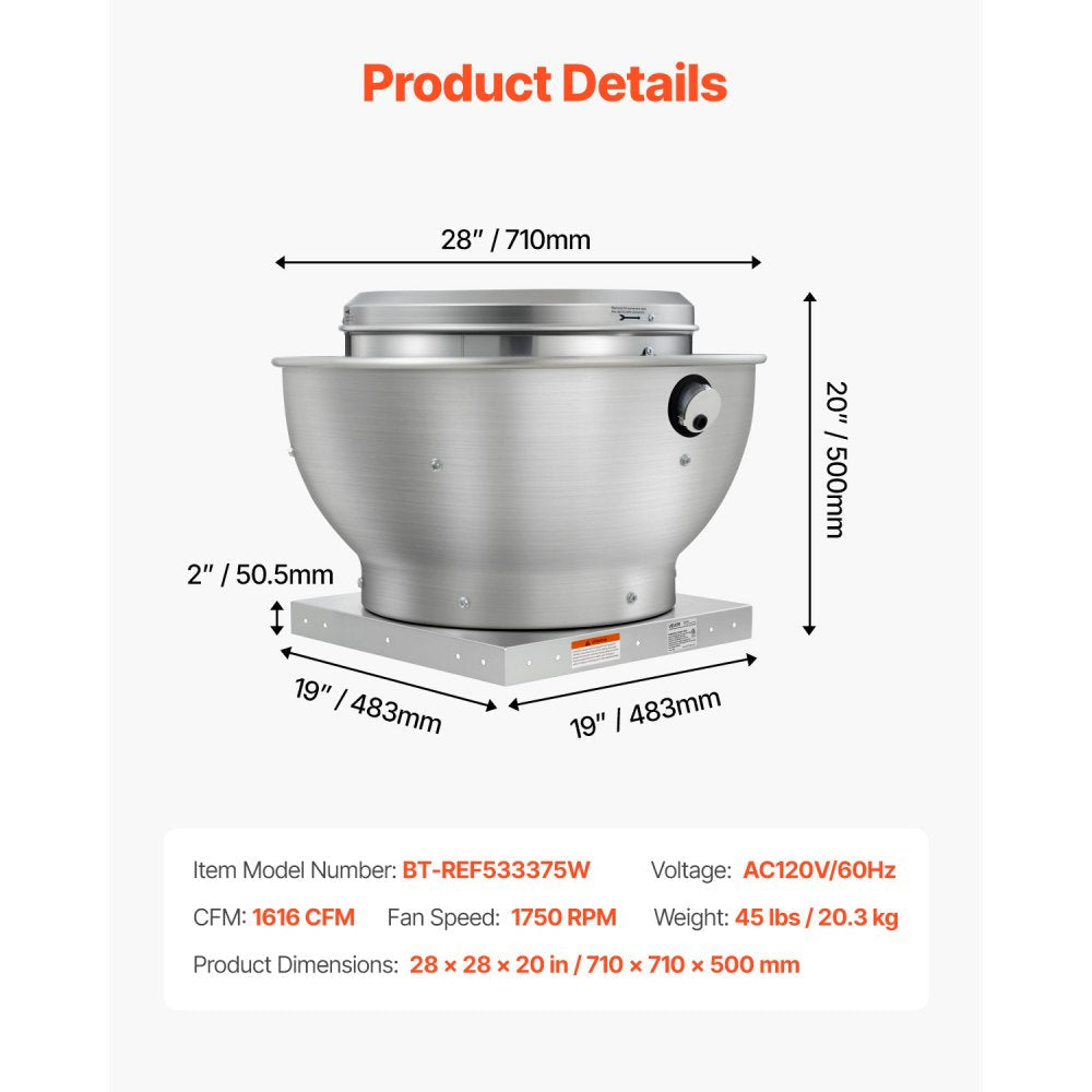 Vevor Commercial Kitchen Exhaust Fan 1616 CFM Direct Drive Food Truck Hood Vent New