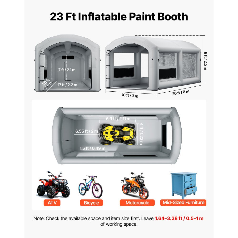Vevor Inflatable Paint Booth 20' x 10' x 8' Portable Spray Booth Tent Gray New