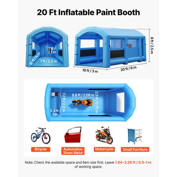 Vevor Inflatable Paint Booth Portable Spray Booth with Changing Area 20' x 10' x 8' Blue New