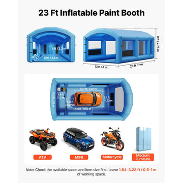 Vevor Inflatable Paint Booth 23' x 13' x 9' Portable Spray Booth with Changing Area Blue New