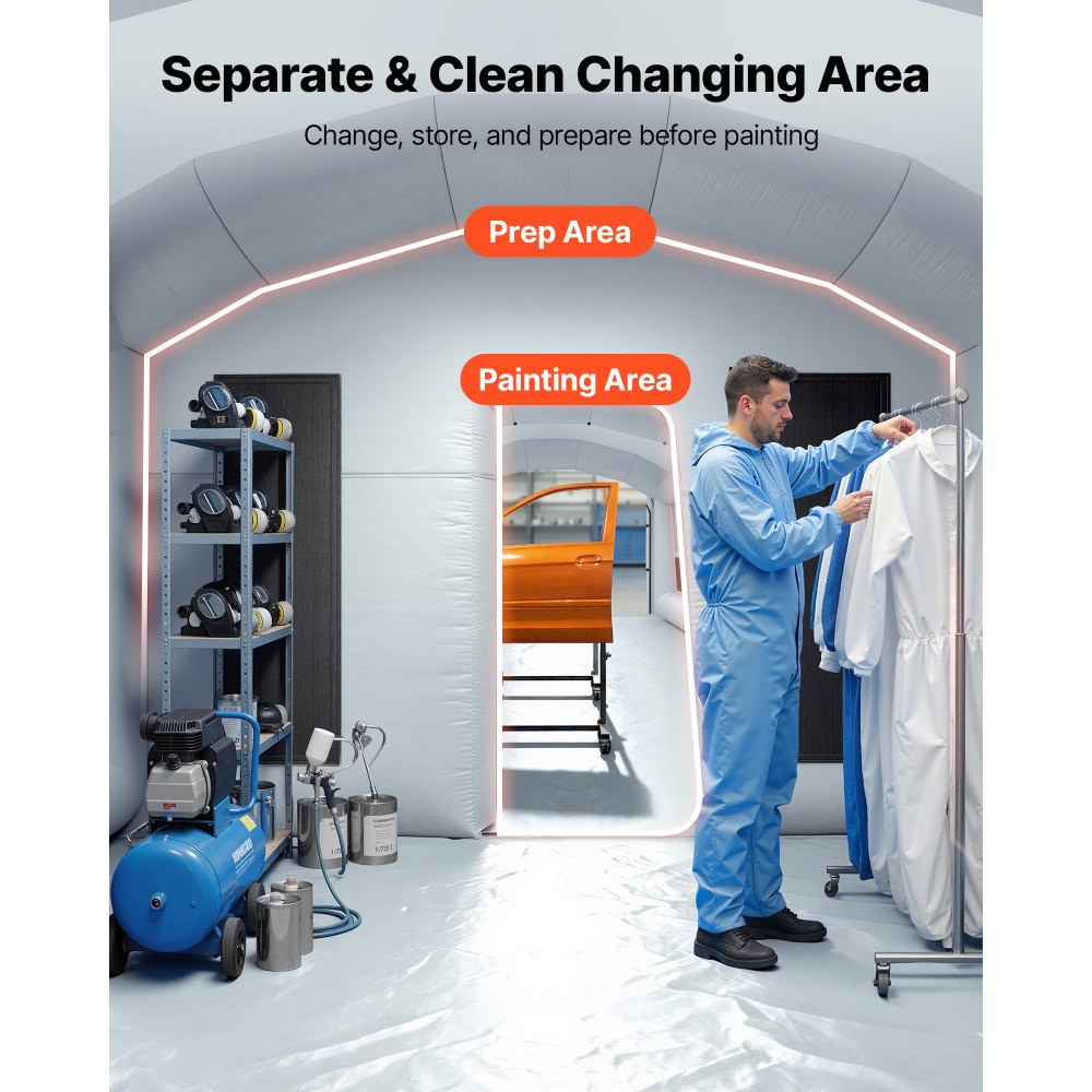 Vevor Inflatable Paint Booth 26 x 15 x 10' Portable Spray Booth for Mid-Size Pickup & Furniture Gray New