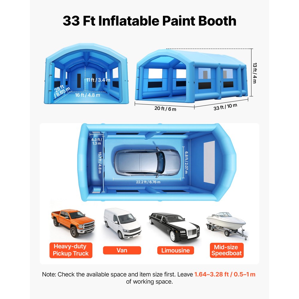 Vevor Inflatable Paint Booth 33 x 20 x 13' Portable Spray Booth with Changing Area New