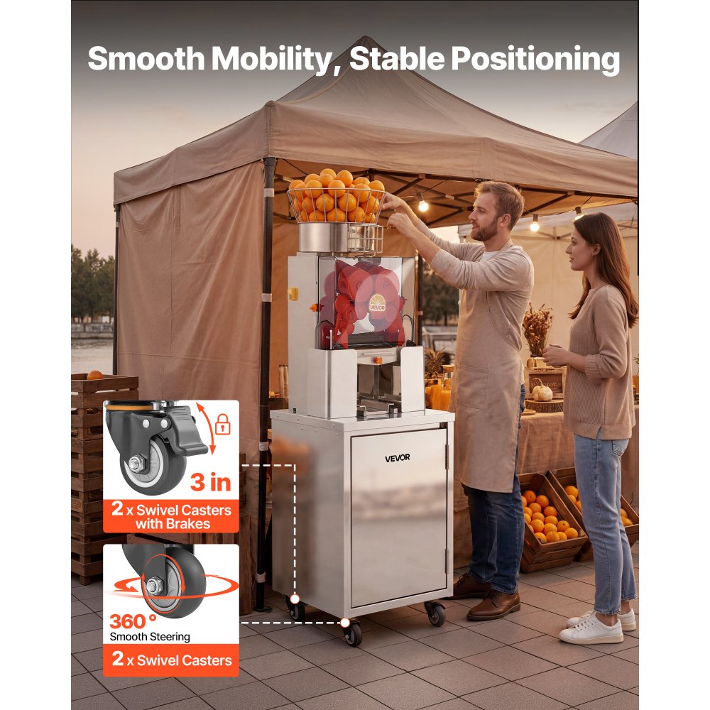 Vevor Base Cabinet Movable Orange Juicer Cabinet with Swivel Casters New