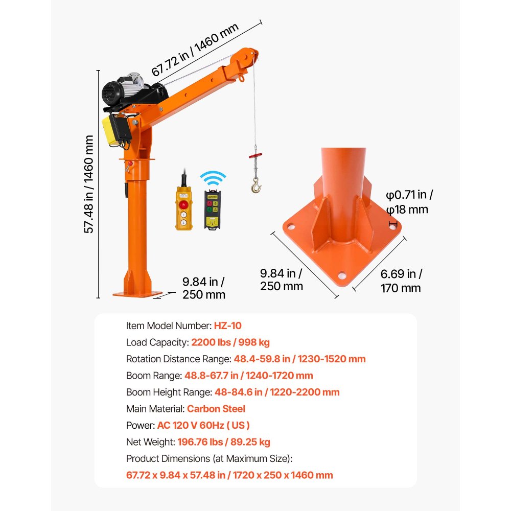 Vevor Truck Crane Electric Pickup Bed Jib Hoist 2200 lbs New