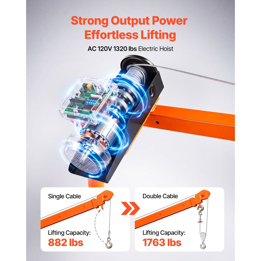 Vevor Pickup Truck Crane Electric 1100 lbs Foldable Jib Hoist New