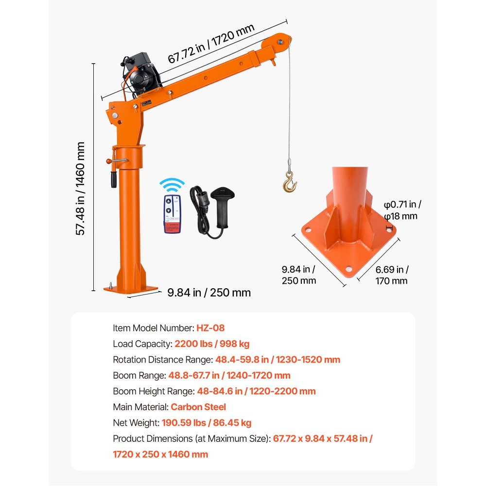 Vevor Truck Crane Electric Pickup Bed Jib with 12V 6000 lbs Winch 2200 lbs Capacity New