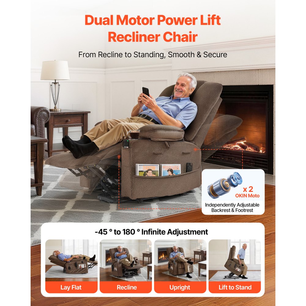 Vevor Power Lift Recliner Chair Dual Motor Heat & Massage Brown New