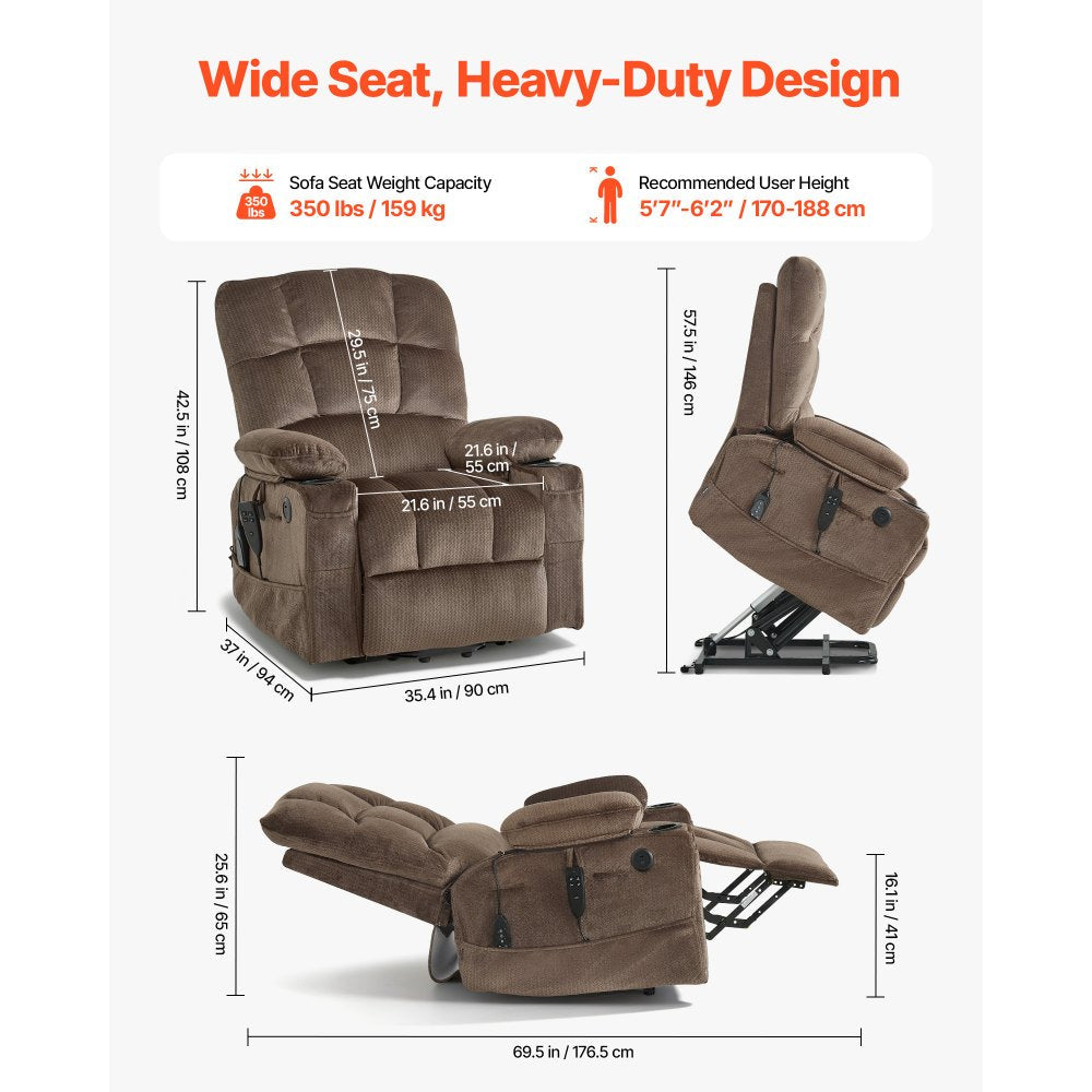 Vevor Power Lift Recliner Chair Dual Motor Heat & Massage Brown New