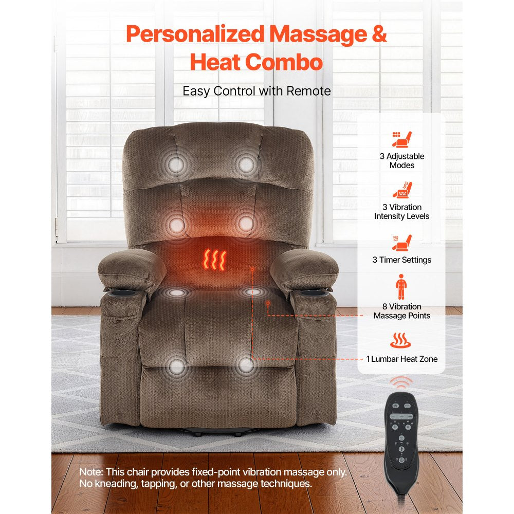 Vevor Power Lift Recliner Chair Dual Motor Heat & Massage Brown New
