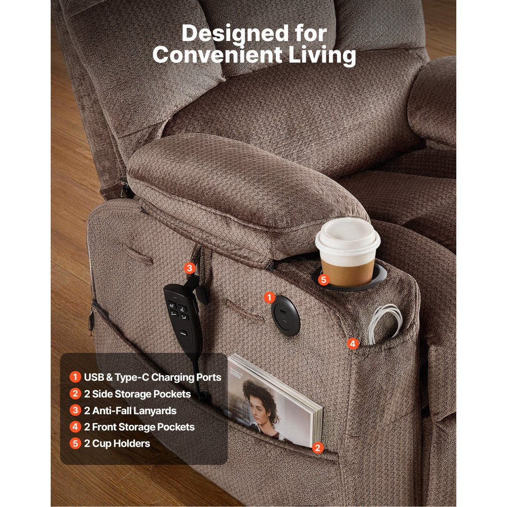 Vevor Power Lift Recliner Chair Dual Motor Heat & Massage Brown New