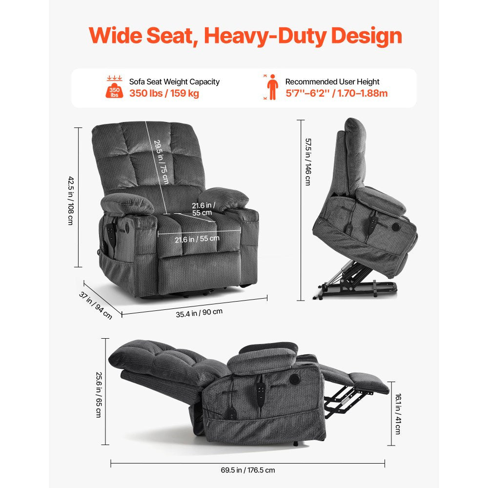 Vevor Recliner Chair Power Lift Dual Motor Heat Massage Dark Gray New